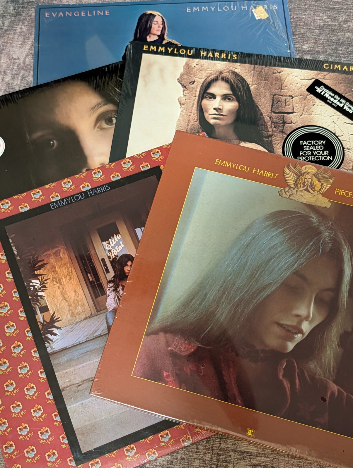 Five Emmylou Harris album covers fanned out