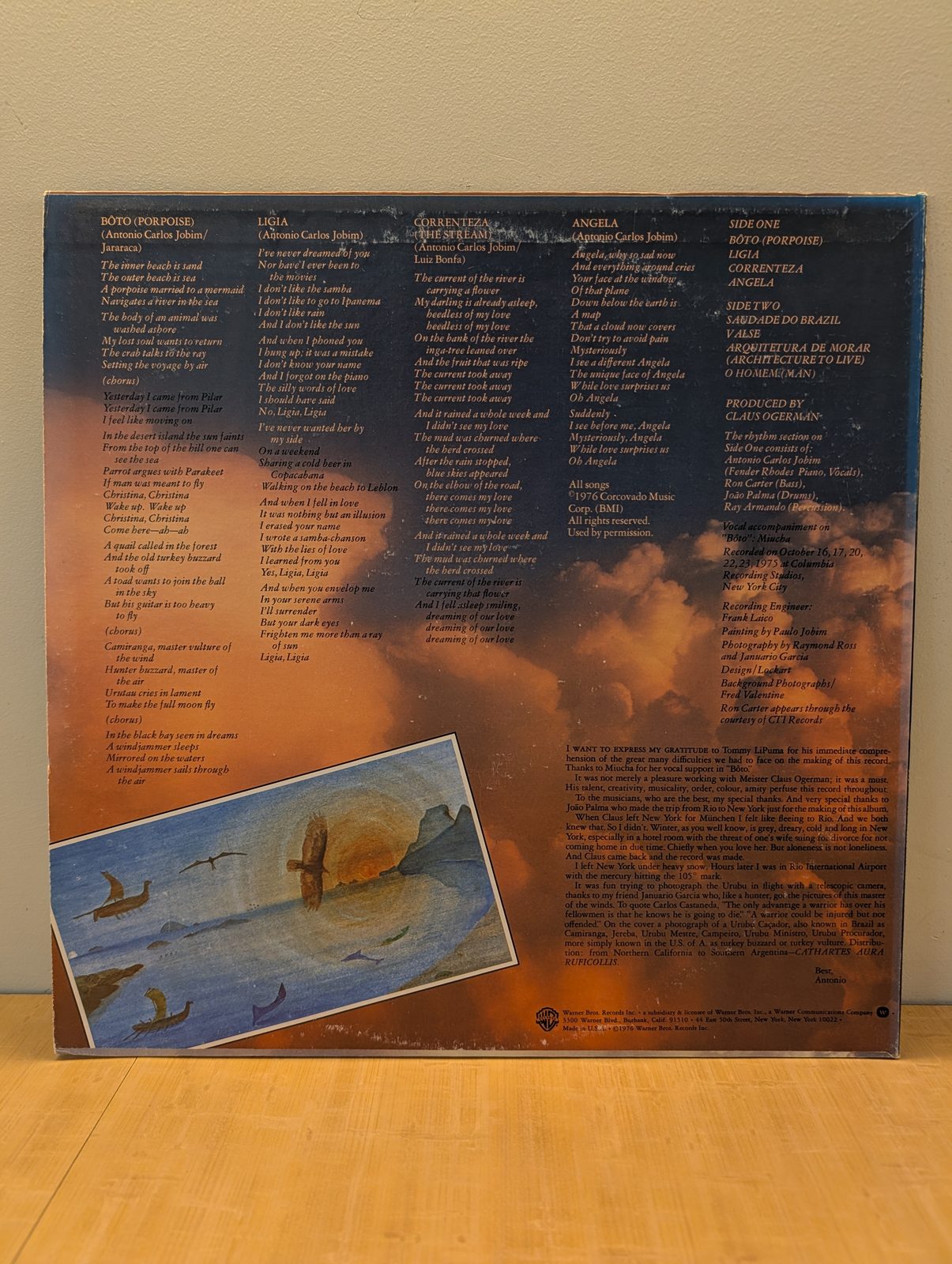 Back cover of Urubu LP showing full track listing and liner notes